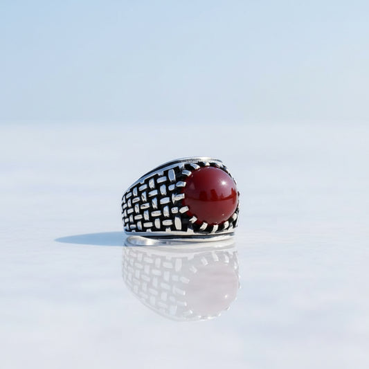 Zilveren Heren Ring Met Agaat Steen