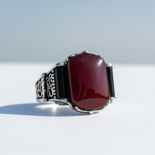 925 Zilveren Heren Ring Met Rode Agaat Steen ORTBL170