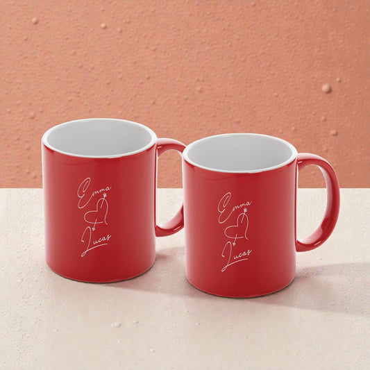 Gepersonaliseerde mokken set – 2 stuks met hart en namen