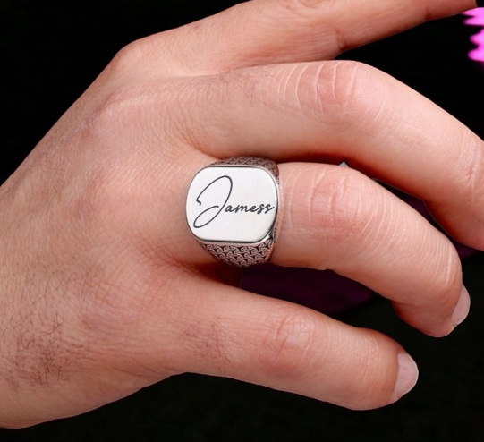 925 Sterling Zilveren Herenring met Eigen Naam Gravure -1