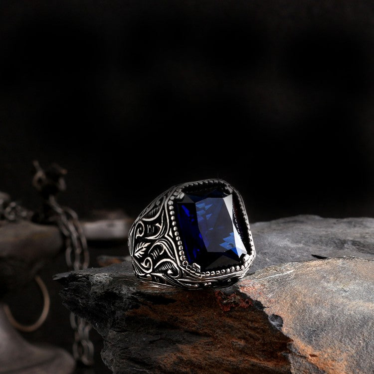 Zilveren heren ring met blauwe steen