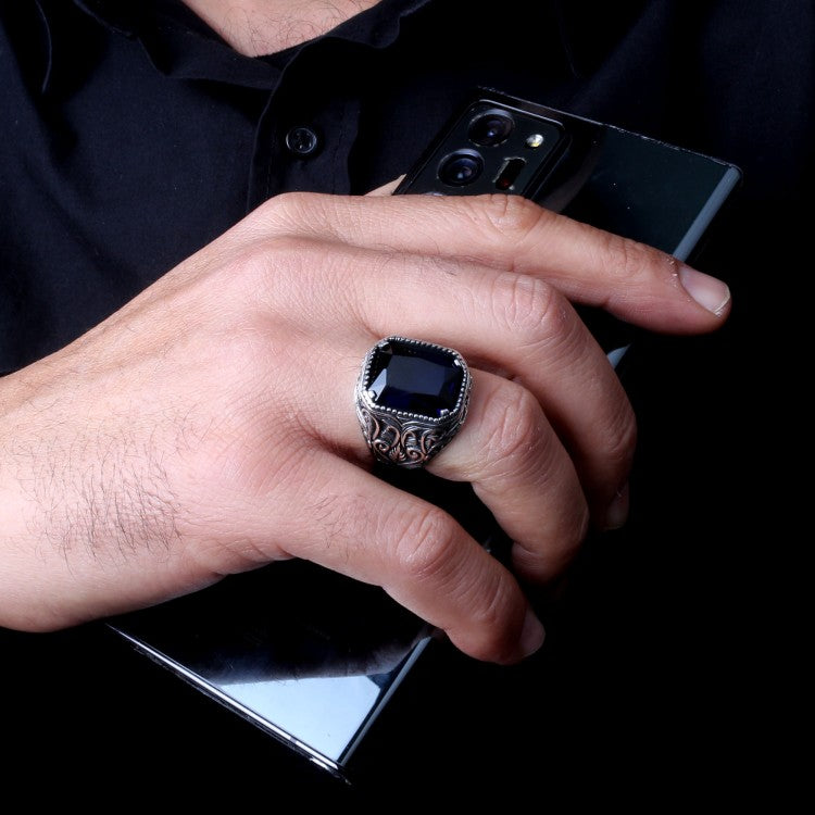 Zilveren heren ring met blauwe steen