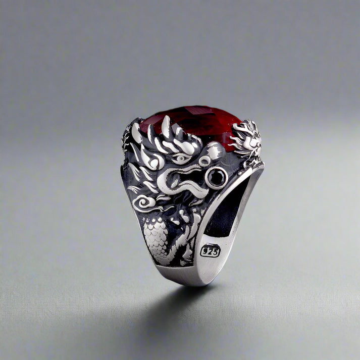 DracoFire Herenring met Zultanit en Draakmotief – 925 Zilver