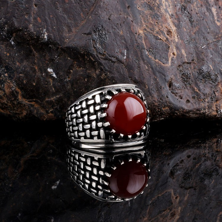 Zilveren Heren Ring Met Agaat Steen