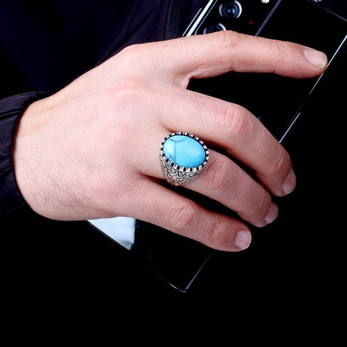 925 Sterling Zilveren Herenring met Turquoise Steen