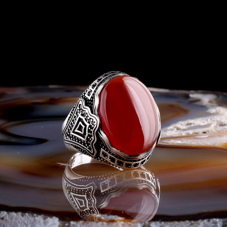 Zilveren Heren Ring Met Agaat Steen