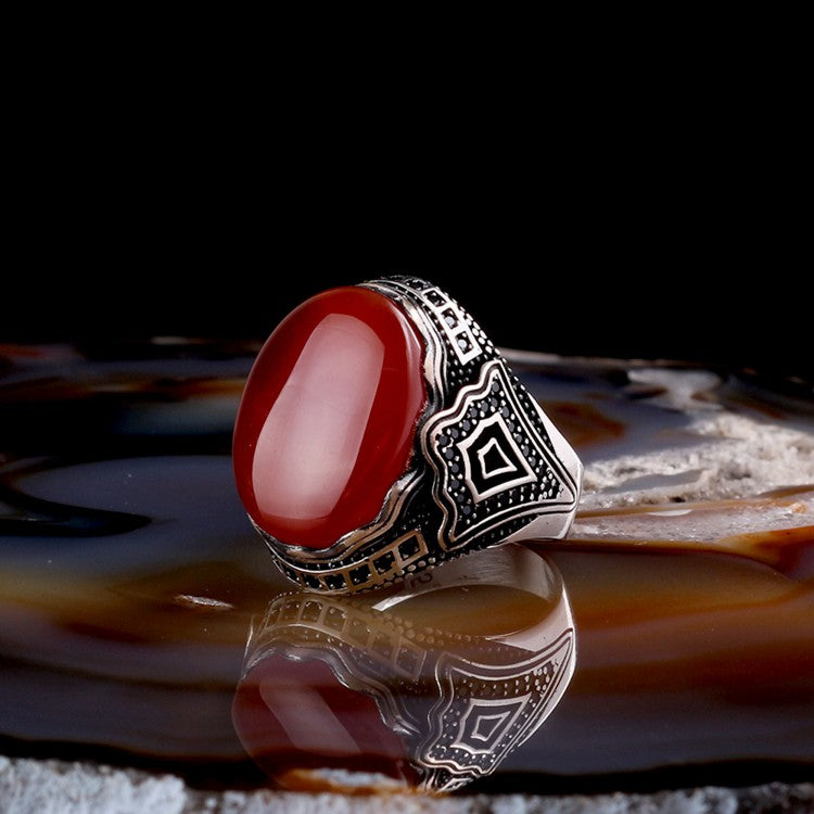 Zilveren Heren Ring Met Agaat Steen
