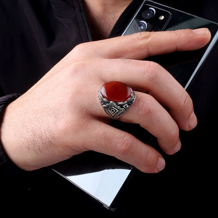 Zilveren Heren Ring Met Agaat Steen