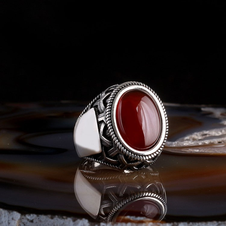 Zilveren Heren Ring Met Agaat Steen