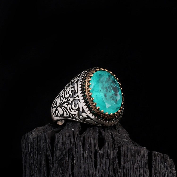 Herenring met Paraiba Steen – 925 Sterling Zilver