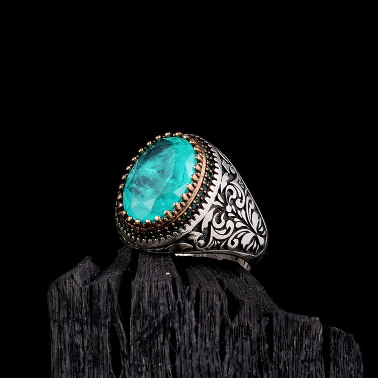 Herenring met Paraiba Steen – 925 Sterling Zilver