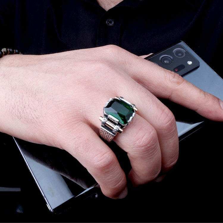Herenring met Groene Zirkonia – 925 Sterling Zilver