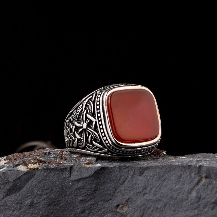 Zilveren Heren Ring Met Agaat Steen