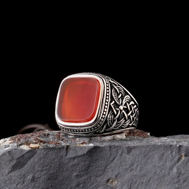 Zilveren Heren Ring Met Agaat Steen