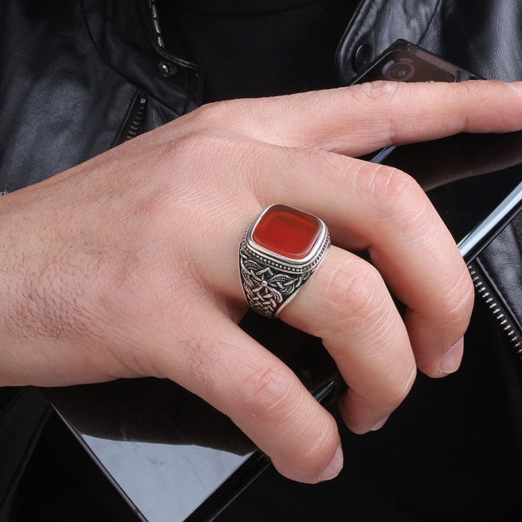 Zilveren Heren Ring Met Agaat Steen