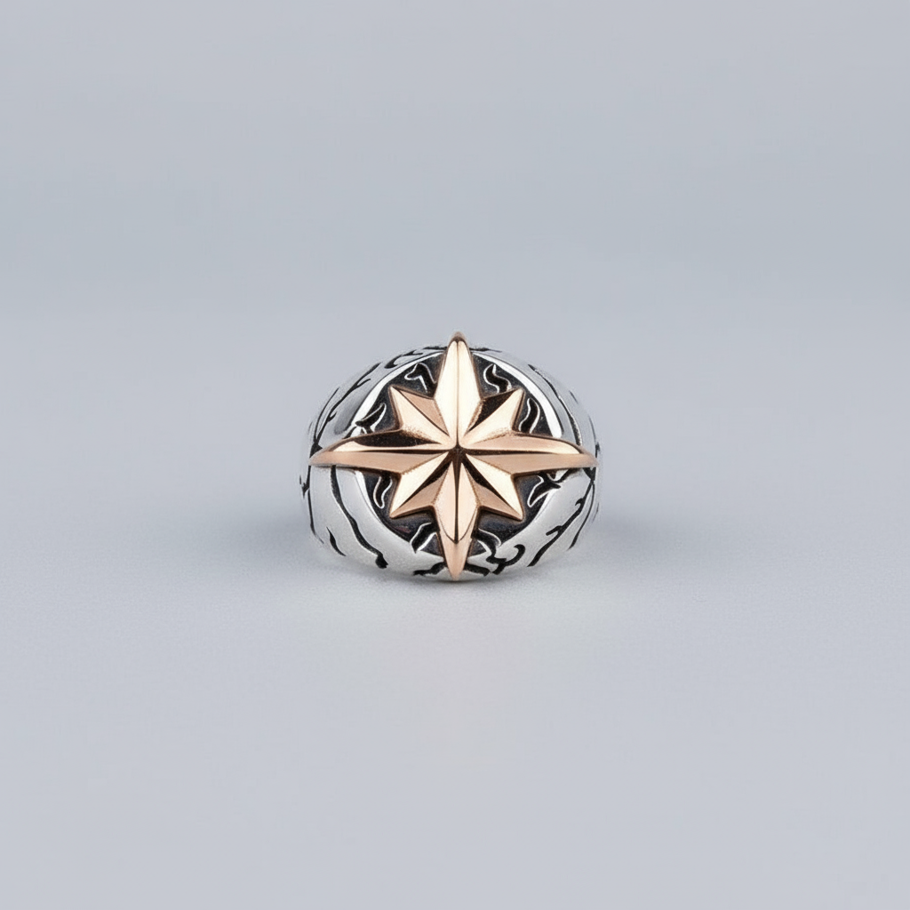 Herenring met Kompasster van 925 Sterling Zilver