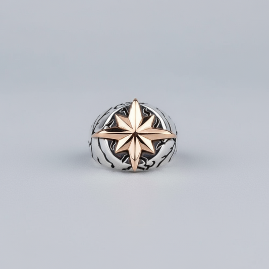 Herenring met Kompasster van 925 Sterling Zilver