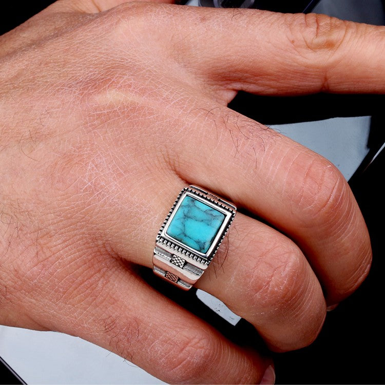 925 Sterling Zilveren Herenring met Turquoise Steen