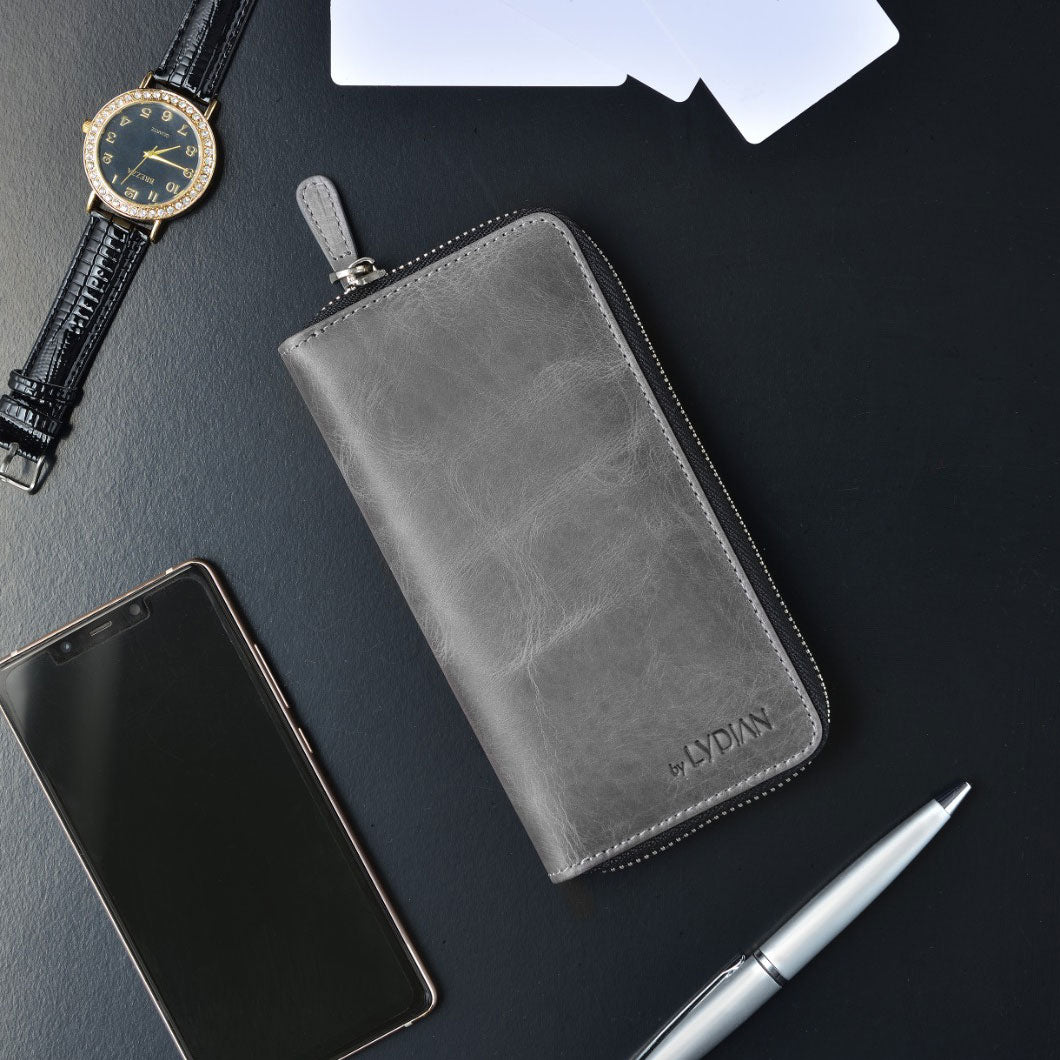Grijze Leren Smartphone Portemonnee met 16 vakjes BLW3016-G