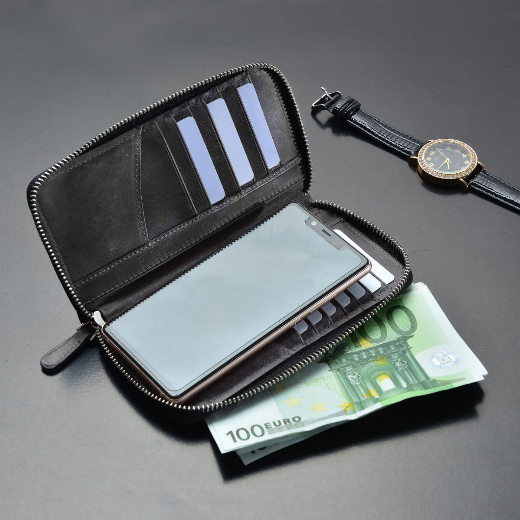Grijze Leren Smartphone Portemonnee met 16 vakjes BLW3016-G
