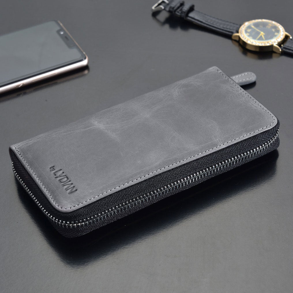 Grijze Leren Smartphone Portemonnee met 16 vakjes BLW3016-G