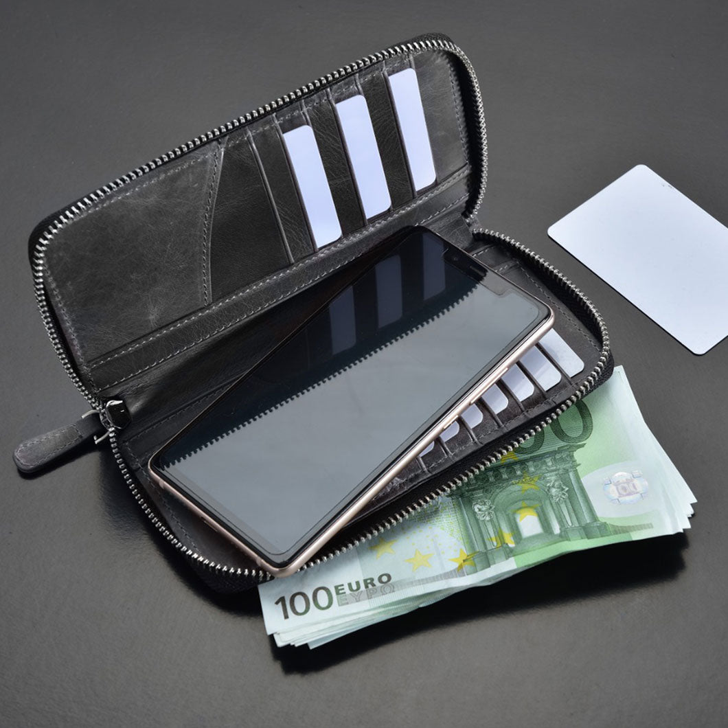 Grijze Leren Smartphone Portemonnee met 16 vakjes BLW3016-G