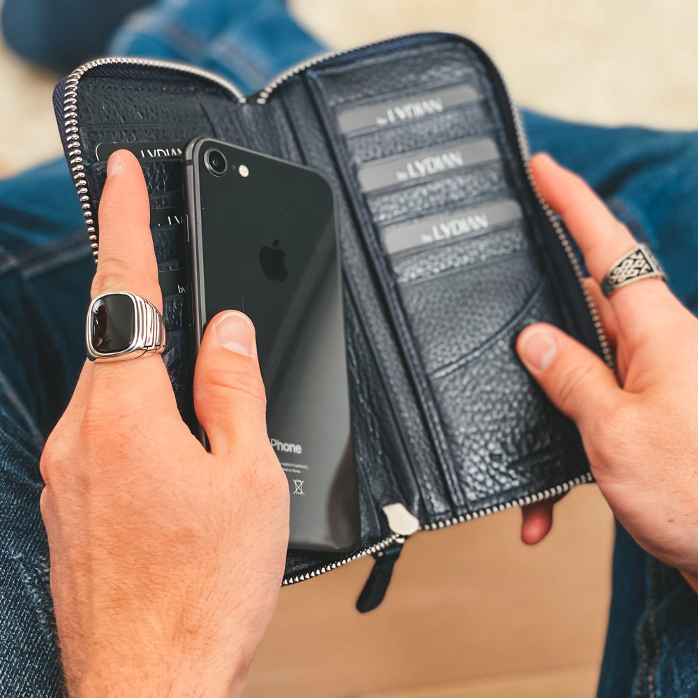 Blauwe Leren Smartphone Portemonnee met 16 vakjes BLW3016-L