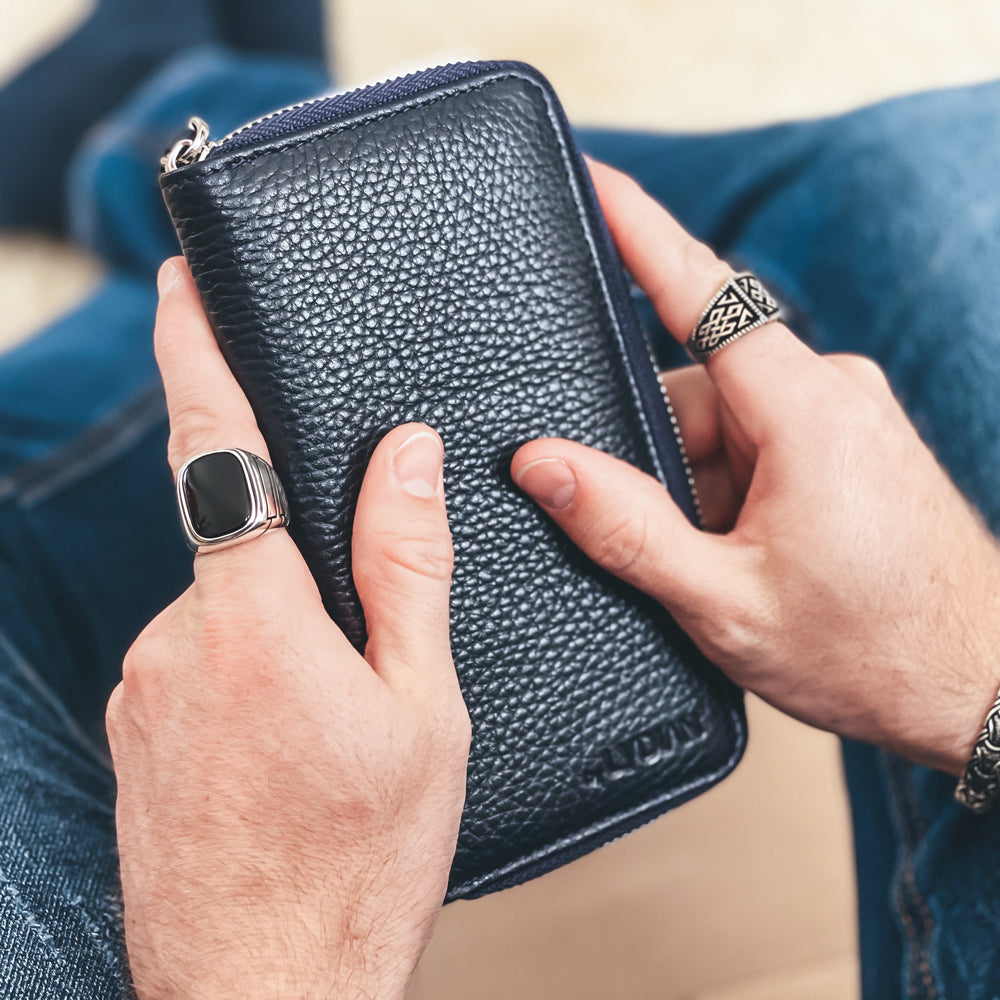 Blauwe Leren Smartphone Portemonnee met 16 vakjes BLW3016-L