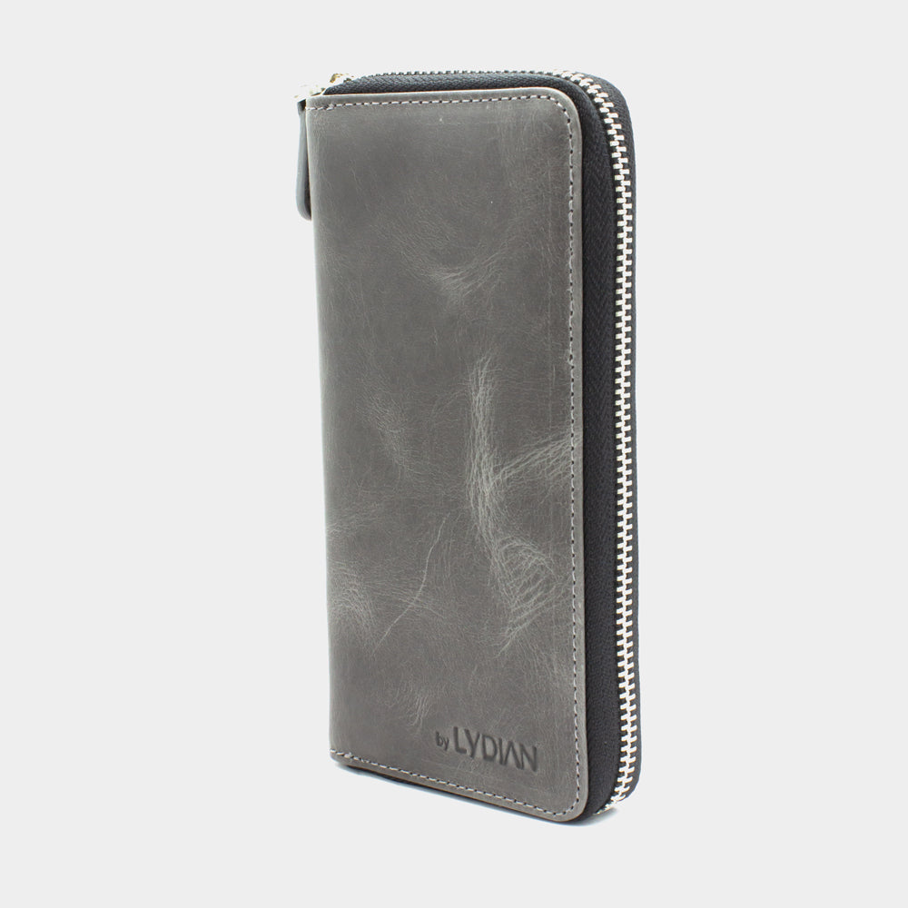 Grijze Leren Smartphone Portemonnee met 16 vakjes BLW3016-G