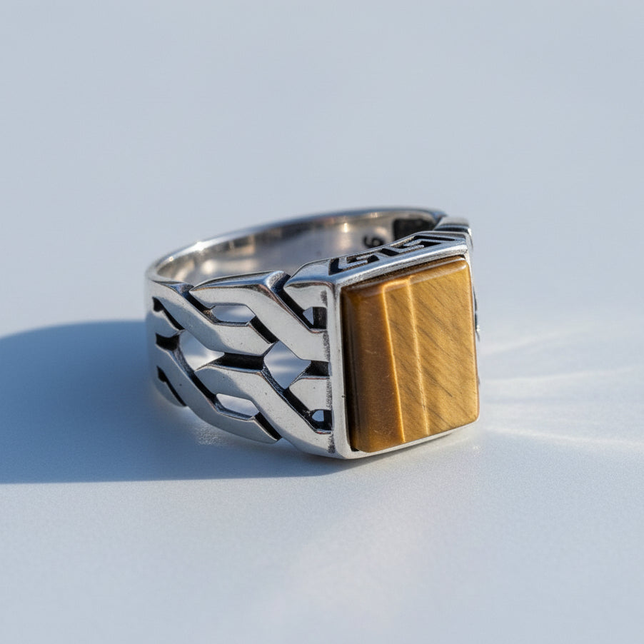 925 Zilveren Herenring Met Tijgeroog Steen LMR263