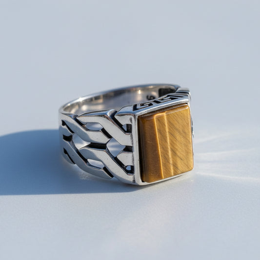 925 Zilveren Herenring Met Tijgeroog Steen LMR263