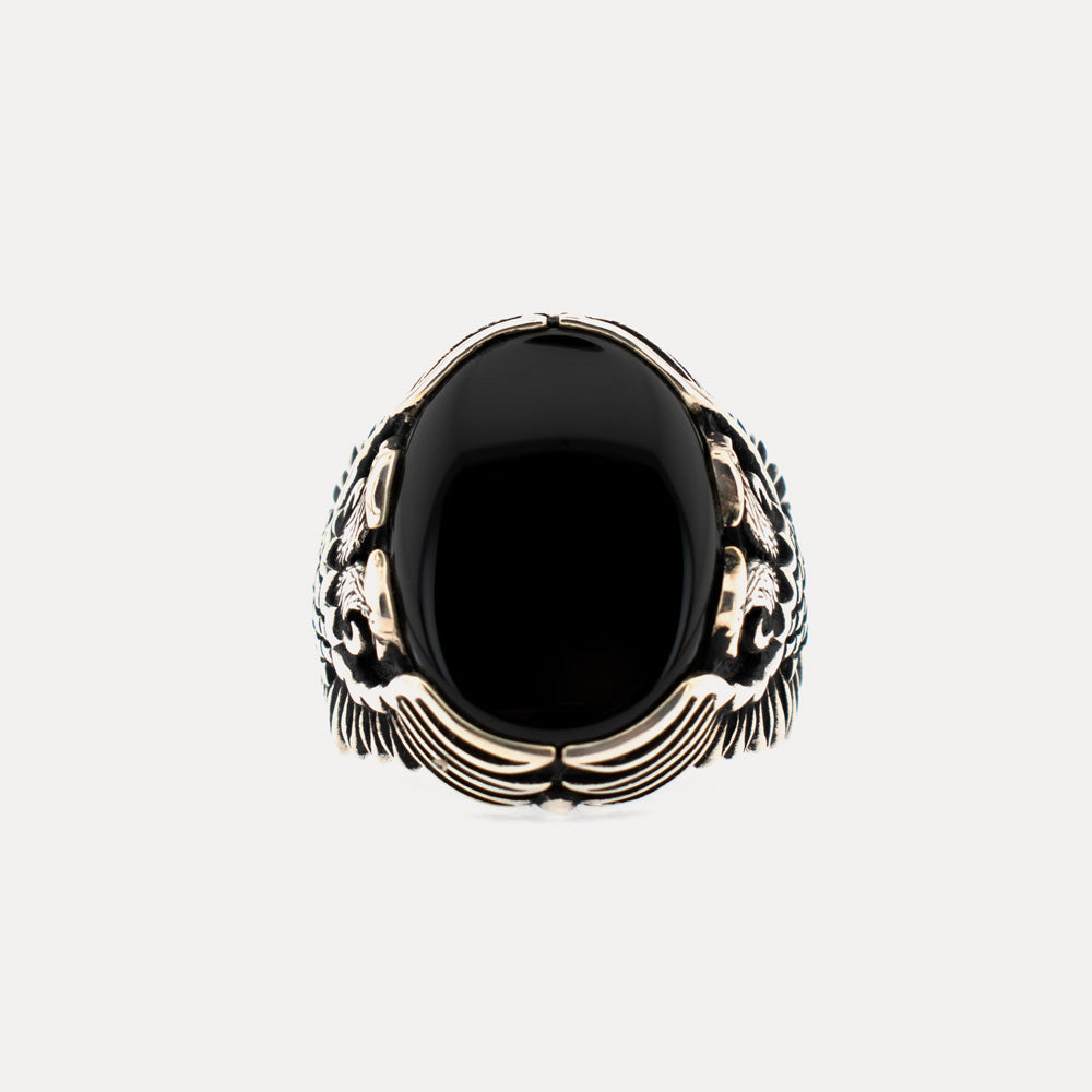 Dubbelkoppige Onyxsteen Zilveren Ring BLK009