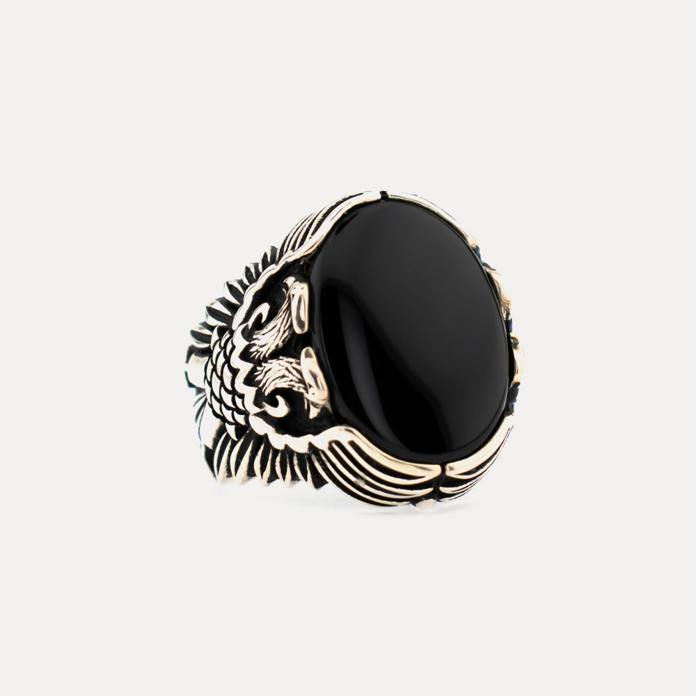 Dubbelkoppige Onyxsteen Zilveren Ring BLK009