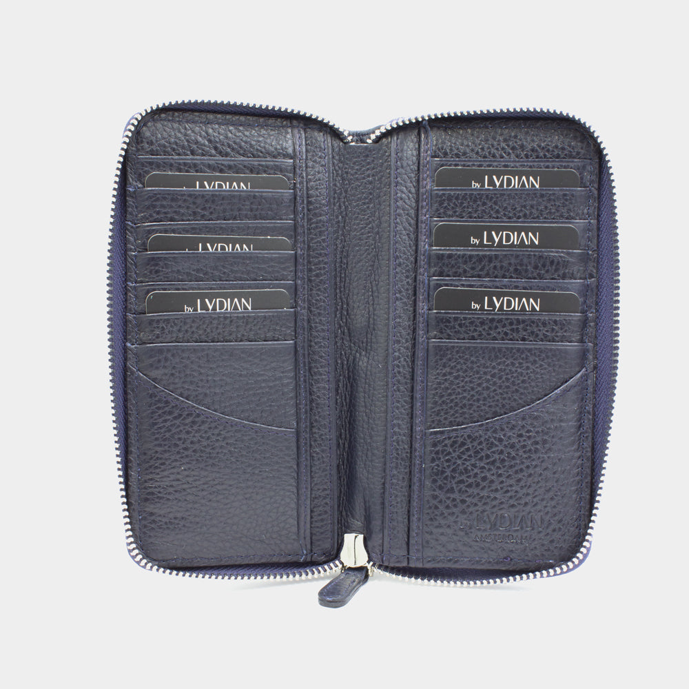 Blauwe Leren Smartphone Portemonnee met 16 vakjes BLW3016-L