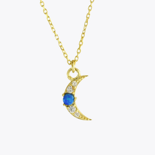 Zilveren Moon ketting + hanger met opaal steen