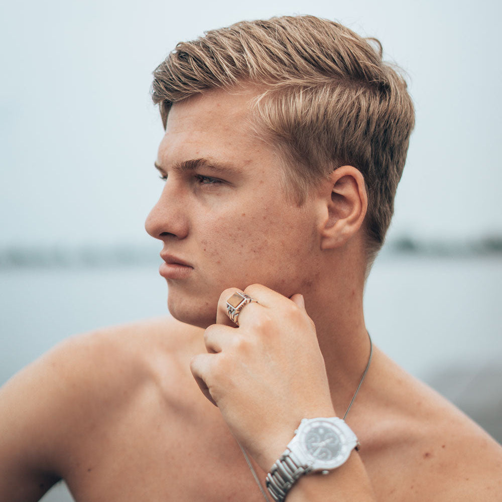 925 Zilveren Herenring Met Tijgeroog Steen LMR263