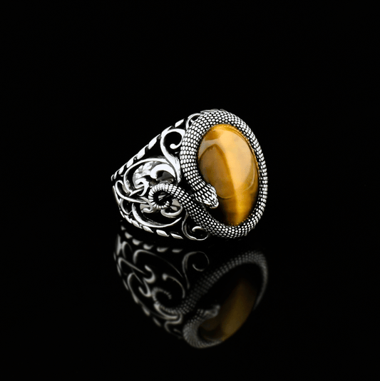 Slang ring - 925 sterling zilver met tijgeroog