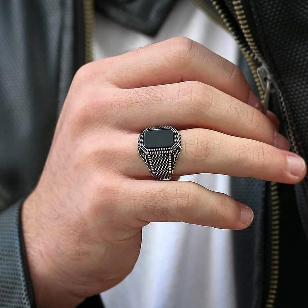 925 Zilveren Herenring Met Onyx Steen LMR140