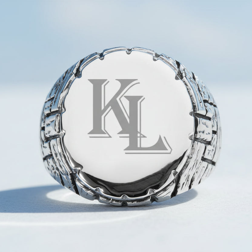 Monogram Herenring van 925 Zilver