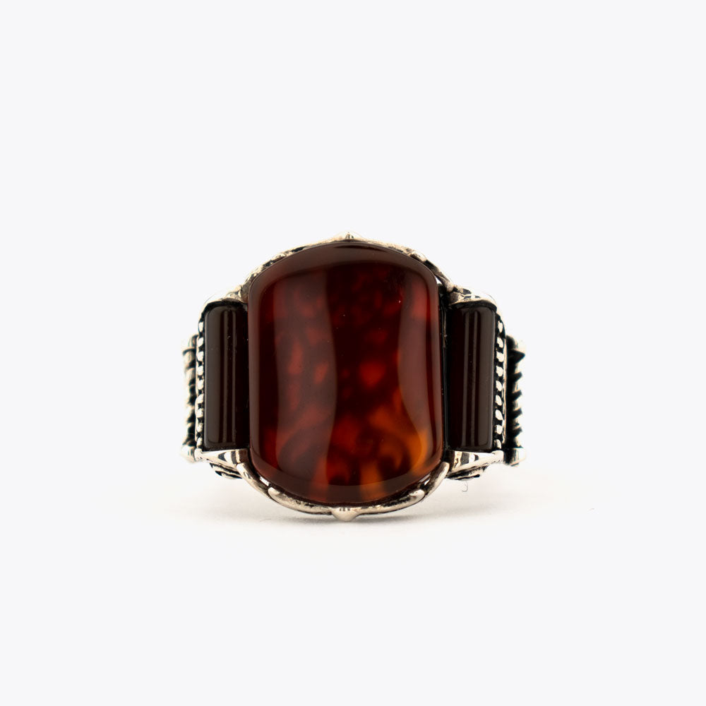 925 Zilveren Heren Ring Met Rode Agaat Steen ORTBL170