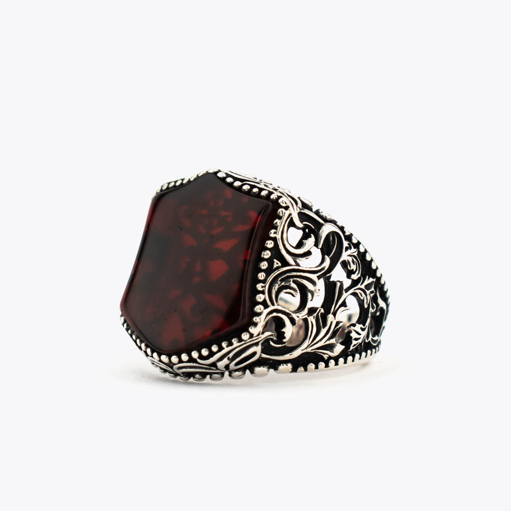 925 Zilveren Heren Ring Met Rode Agaat Steen ORTBL171