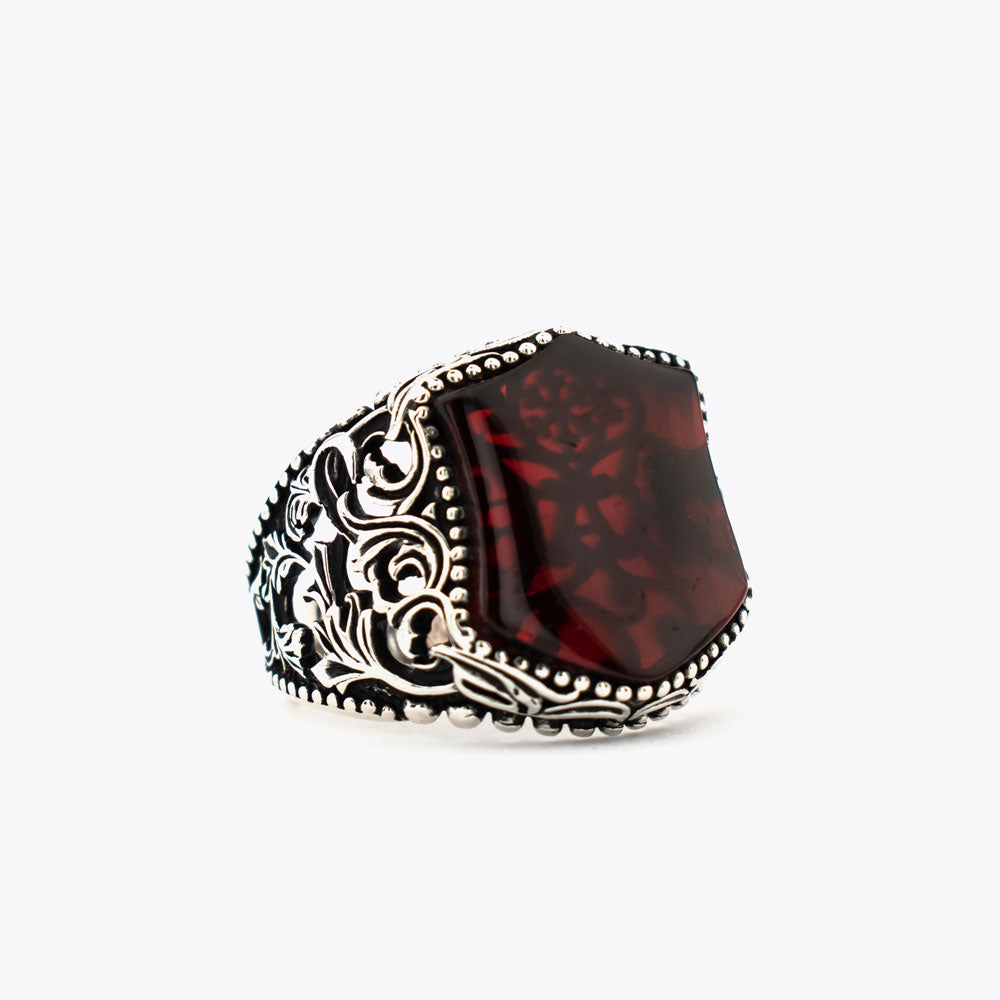 925 Zilveren Heren Ring Met Rode Agaat Steen ORTBL171