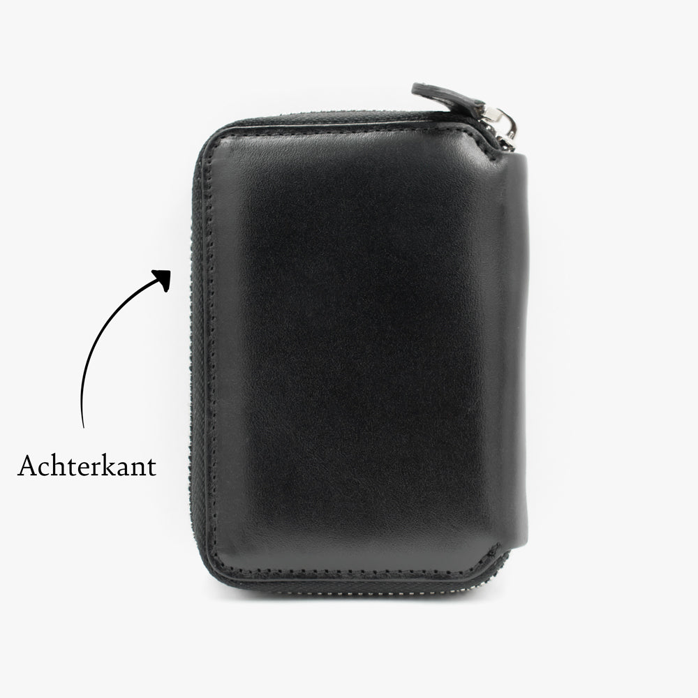 Unisex Zwarte Leren Portemonnee met naam BLW796-S
